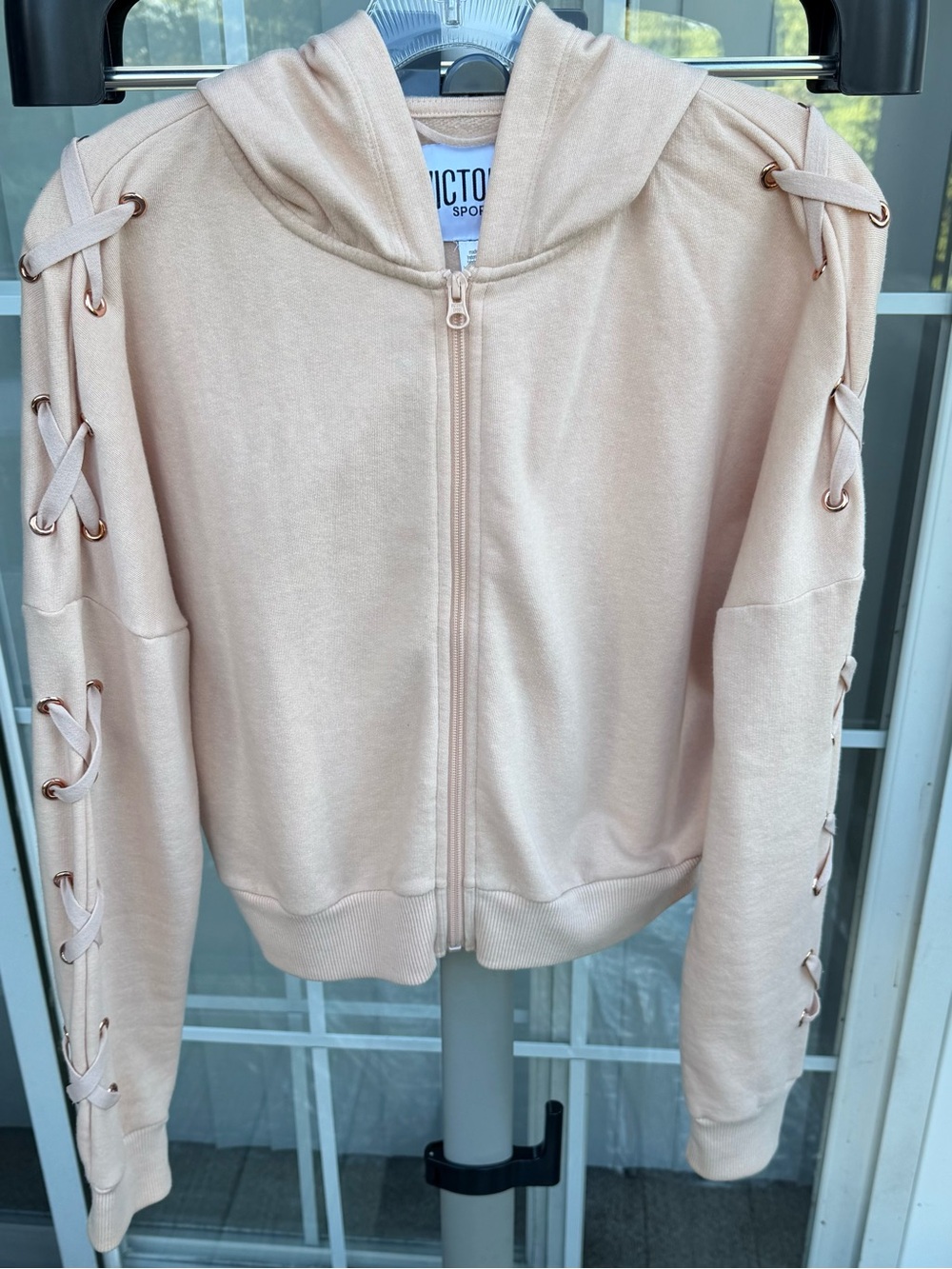 Victoria's Secret Sport Lace-Up Sleeve Cropped Hoodie - Blush